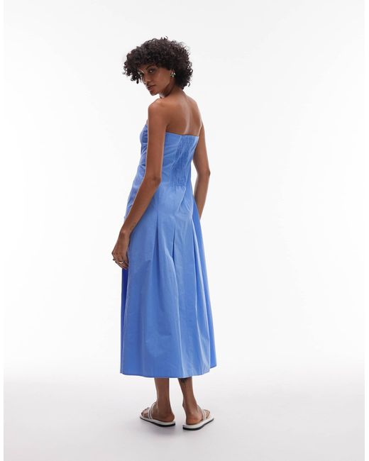 TOPSHOP Blue Seamed Detail Bandeau Midi Dress