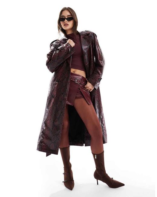Bershka Red Bersha Snakeskin Faux Leather Trench