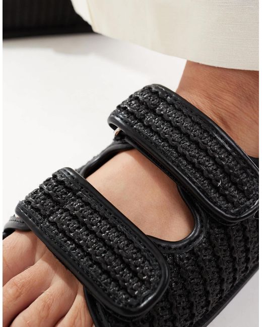 SEQWL Black Kidman Double Strap Raffia Sandals