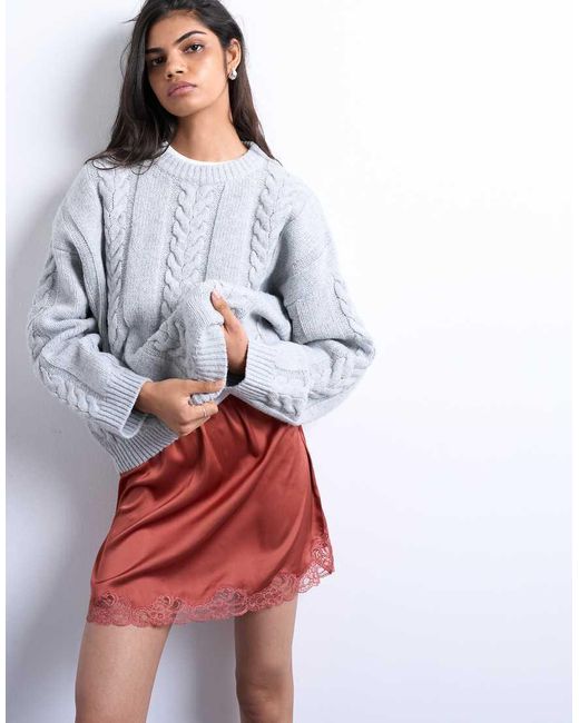 TOPSHOP Red Satin Lace Petticoat Mini Skirt