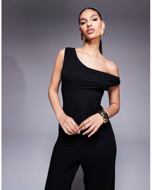 ASOS Blue Fallen Twist Shoulder With Lace Up Back Jumpsuit