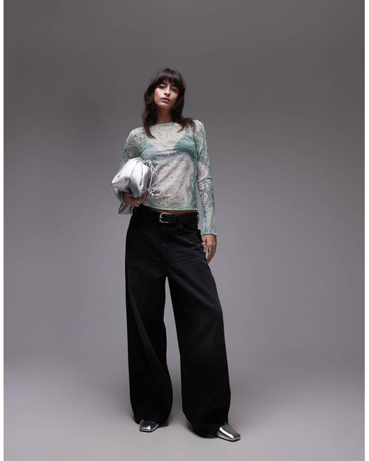 & Other Stories Gray Mesh Long Sleeve Top