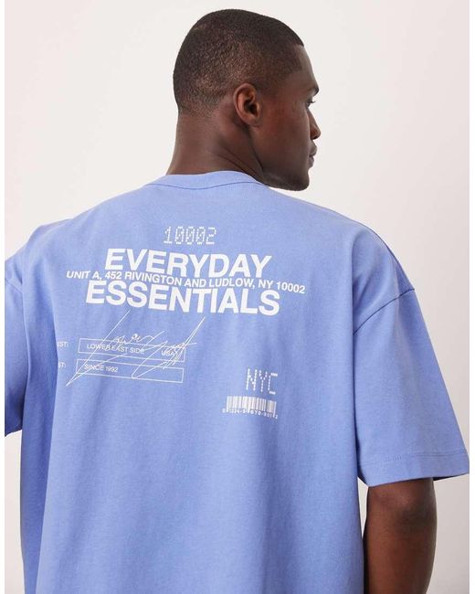 Camiseta Azul Lavado Extragrande Con Estampado Trasero De Texto De ASOS de hombre de color Blue