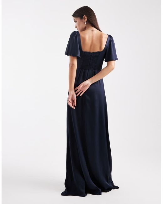Maids To Measure Blue Bridesmaid Square Neck Flutter Sleeve Maxi Dress