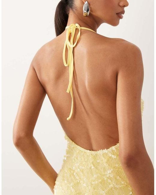 ASOS Multicolor Lace Sequin Halterneck Maxi Dress