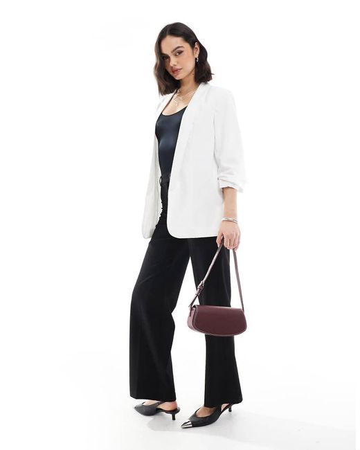 Pieces White Ruched Sleeve Blazer
