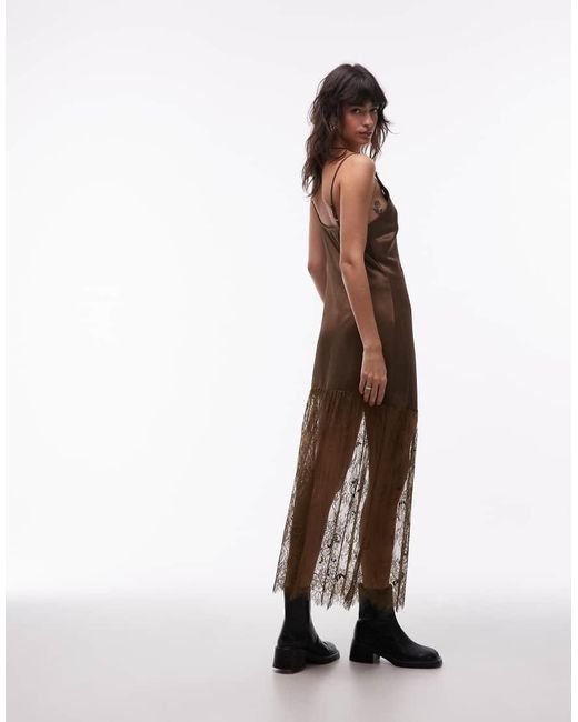 ASOS Natural V Neck Satin Slip Maxi Dress With Lace Skirt