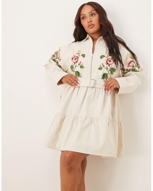 ASOS Natural Asos design curve – mini-hemdblusenkleid aus twill