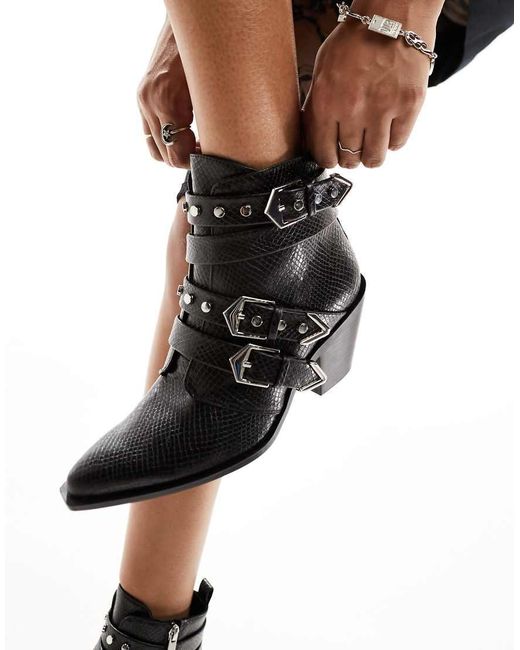 Stradivarius Black Buckle Detail Western Ankle Boot