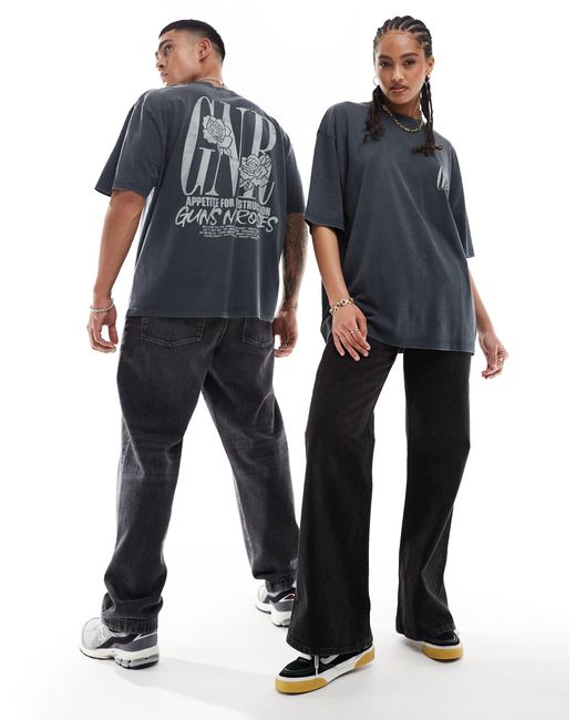 Camiseta negro lavado unisex extragrande con estampado gráfico ASOS de color Blue