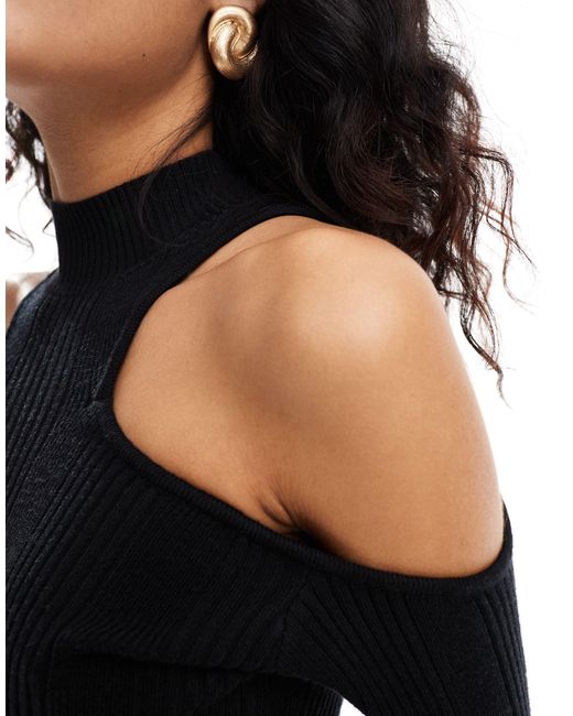Pretty Lavish Black Cut Out Shoulder Knitted Midi Dress
