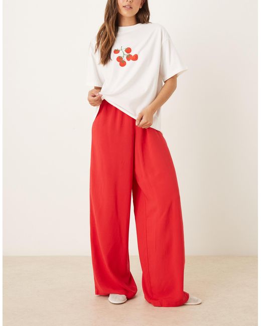 ASOS Red Linen Blend Pull On Trouser