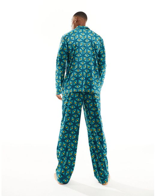 Pijama largo con diseño Chelsea Peers de hombre de color Blue