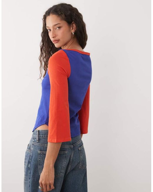 ASOS Blue Quarter Raglan Sleeve T-shirt With 04 Graphic Top