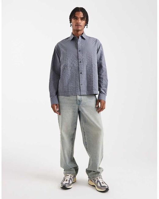 ASOS Blue Boxy Oversized Textured Shirt for men