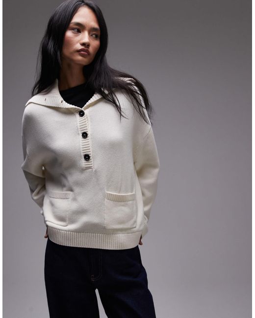 ARKET Gray Knitted Jumper With Large Button Collar