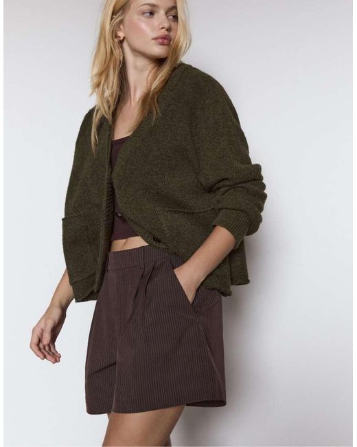 Stradivarius Gray Striped Smart Shorts With Darts