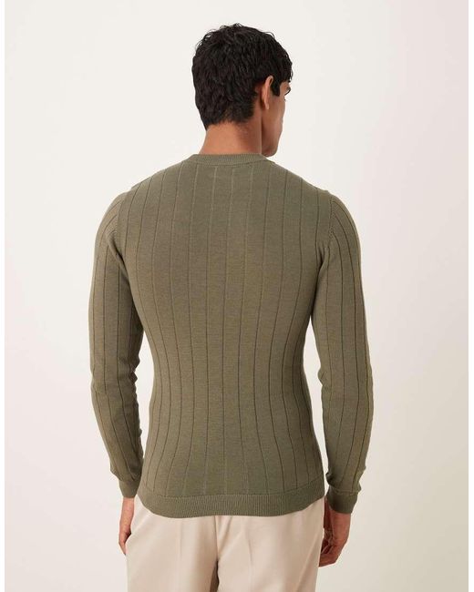 ASOS Green Muscle Fit Long Sleeve Knitted Rib T-shirt for men
