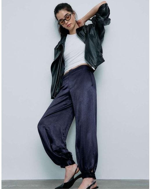 Stradivarius Blue Smart Satin Balloon Trousers