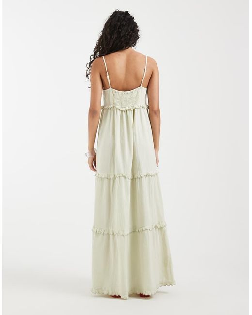 Vero Moda White Cotton Cami Tiered Maxi Dress With Scallop Edge Detail