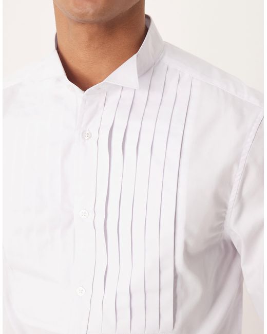 ASOS White Formal Wing Collar Regular Shirt With Pleated Bib Front for men