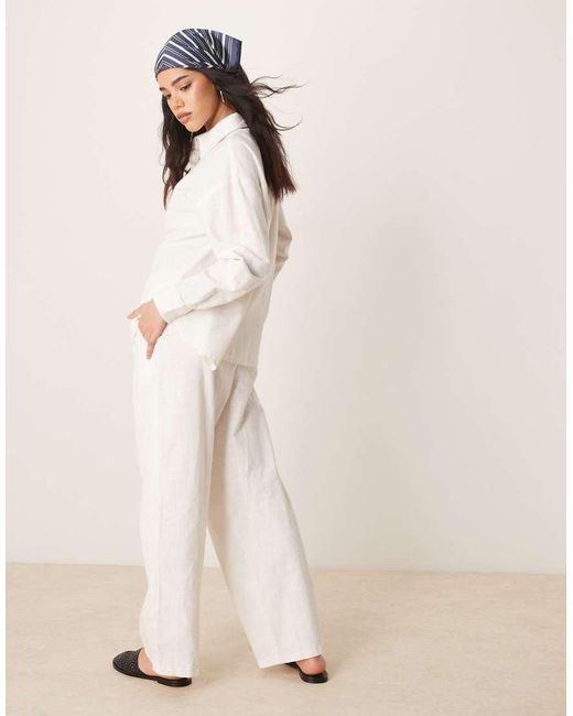 Pantalones Sin Cierres De Tejido Efecto Lino De (Parte De Un Conjunto) ASOS de color Natural