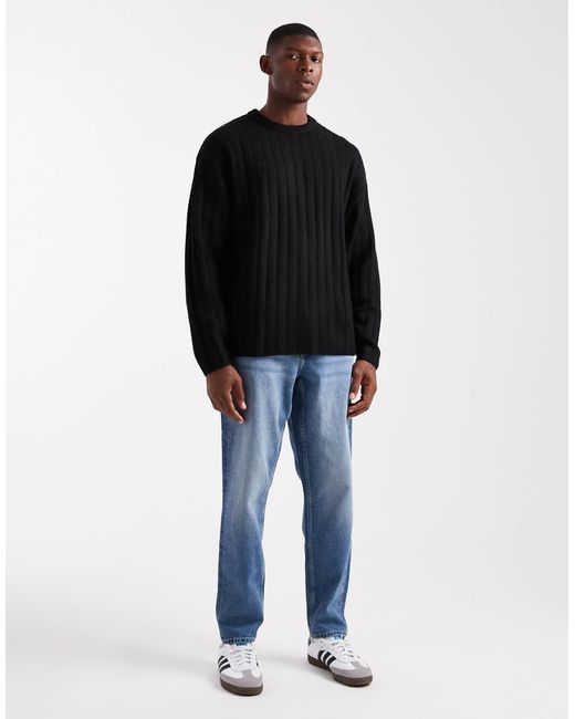 Jack & Jones Black Oversize Thick Rib Jumper for men