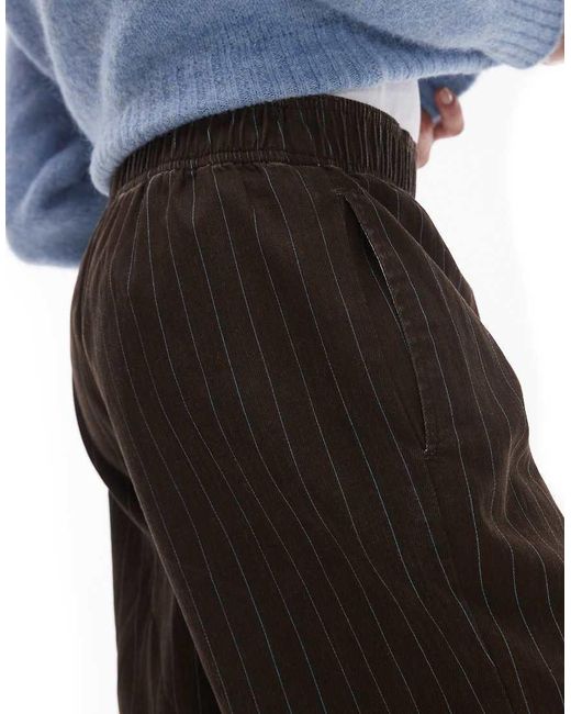 TOPSHOP Blue Pull On Straight Leg Striped Trouser