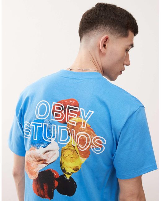 T-shirt imprimé au dos avec logo graphique studios - sarcelle foncé Obey pour homme en coloris Blue