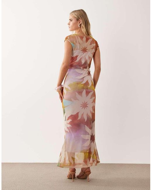Never Fully Dressed Brown Petite Mesh Slash Neck Maxi Dress