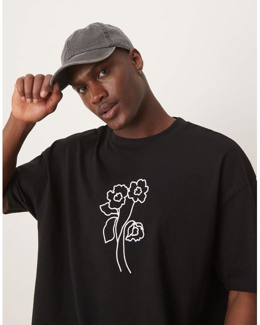 ASOS Black Oversized T-shirt With Floral Graphic for men