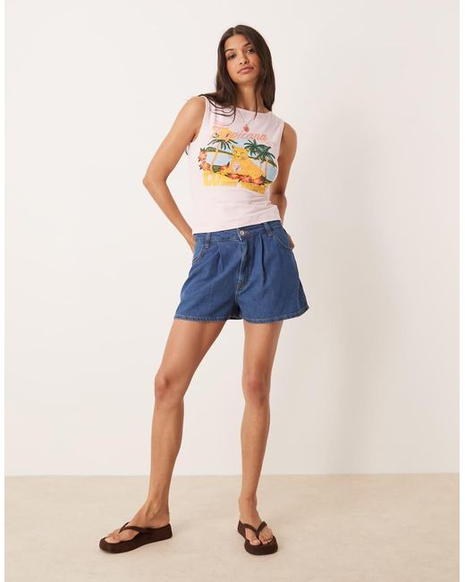 ASOS Blue Boat Neck Vest With Hotfix Postcard Graphic
