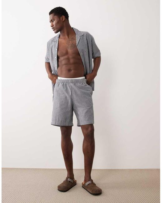 JJ Rebel Gray Co Ord Seersucker Shorts for men