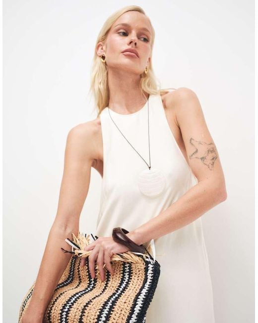 ASOS Natural Satin Racer Neck Maxi Dress