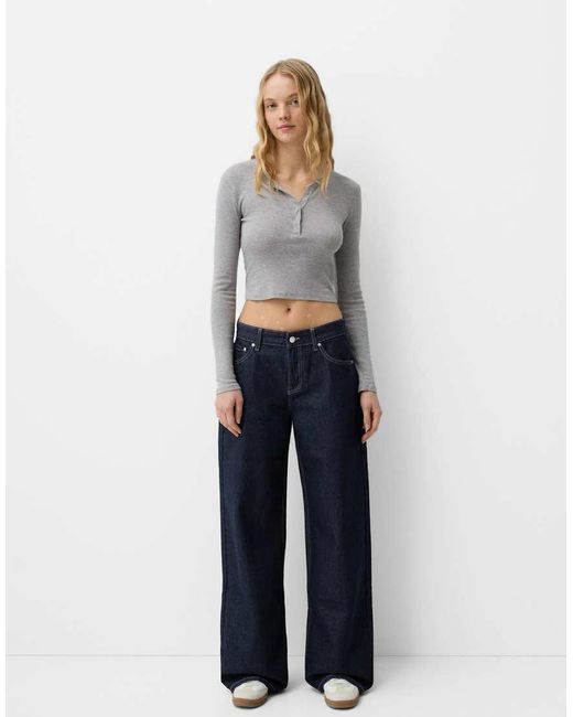 Bershka Blue Super baggy Wide Leg Jeans