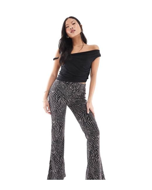 Only Petite Black Flare Glitter Trouser