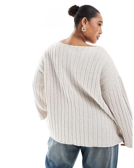Jersey Con Cuello Barco De Canalé Texturizado De Asos Design Curve-Blanco ASOS de color White