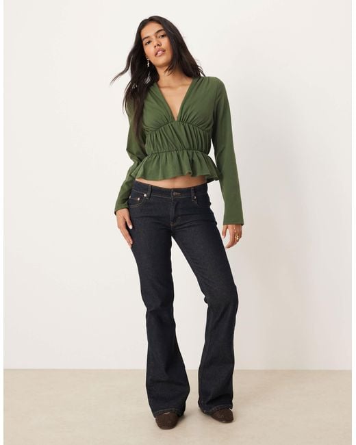 ASOS Green Long Sleeve Tee With Ruffle Detail