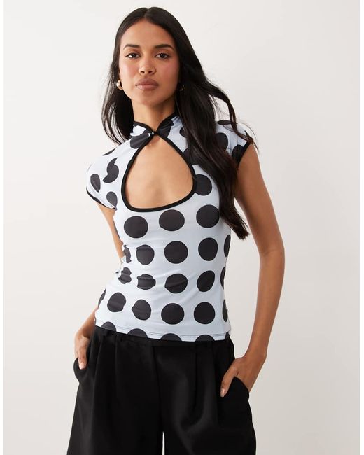 ASOS Black Printed Short Sleeve Cut Out Top