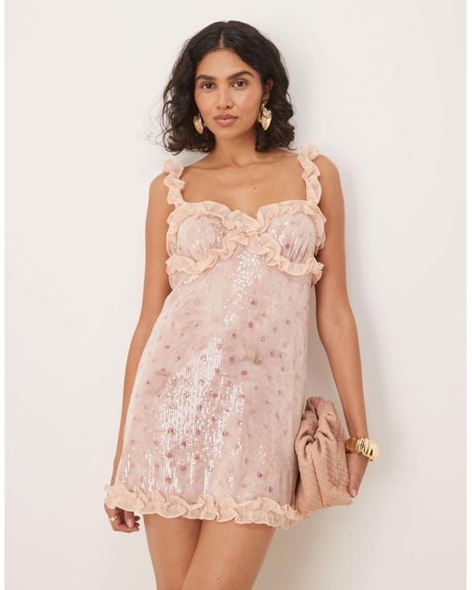 For Love & Lemons Sophia Sequin Ruffle Mini Dress in Pink | Lyst