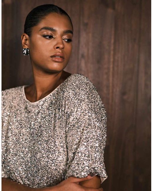 Never Fully Dressed Natural Sequin T-shirt Mini Dress