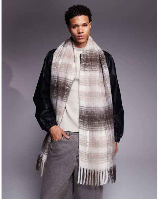 River Island Gray Brushed Check Scarf