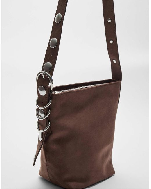 Stradivarius Brown – umhängetasche aus em wildlederimitat mit riemendetail