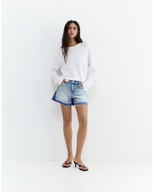 Pull&Bear White Patchwork Denim Bermuda Shorts