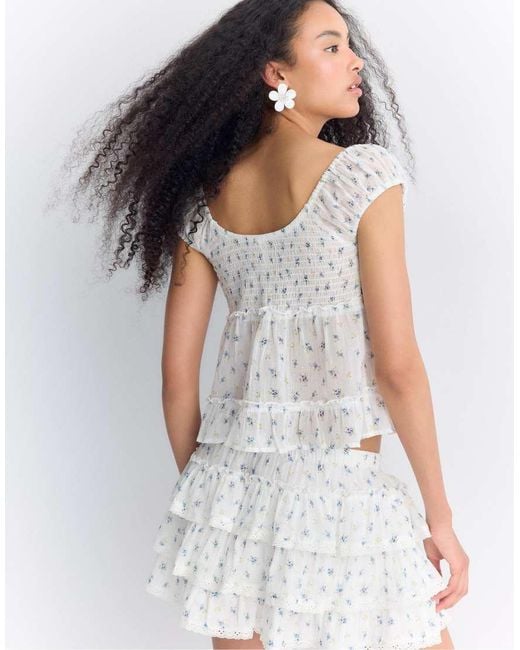 Stradivarius Gray Ruffled Crinkle Skort