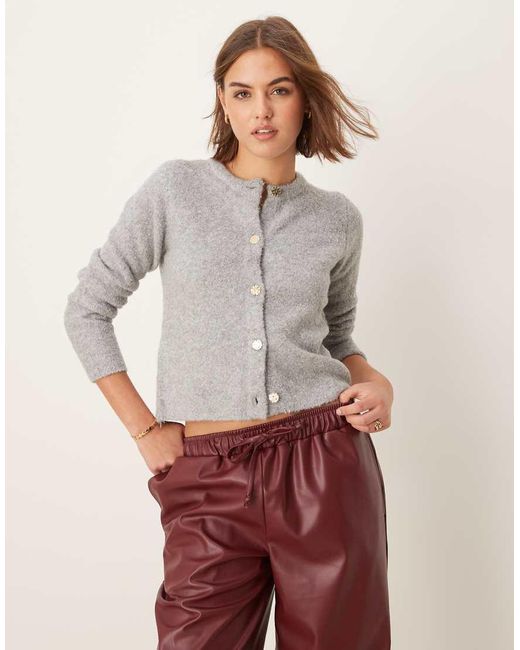 New Look Gray Embellished Button Cardigan