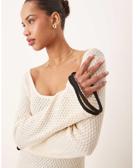 Pretty Lavish Natural Contrast Frill Sleeve Knit Maxi Dress