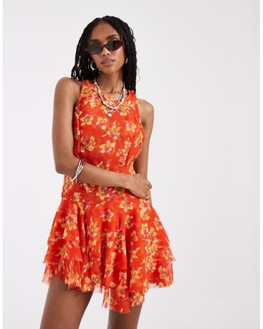 Free People Red Raven Printed Mini Dress