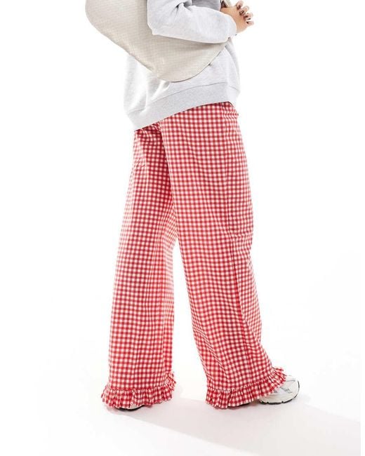 ASOS Red Gingham Trousers With Frill Hem