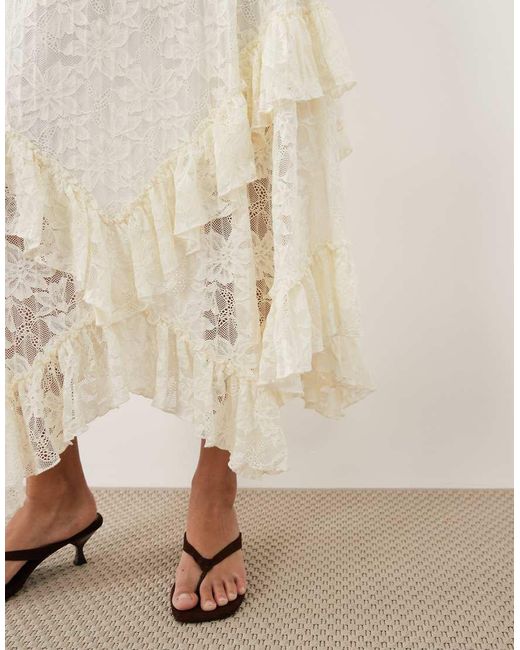 Y.A.S Natural All Over Lace Ruffle Trim Hanky Hem Skirt